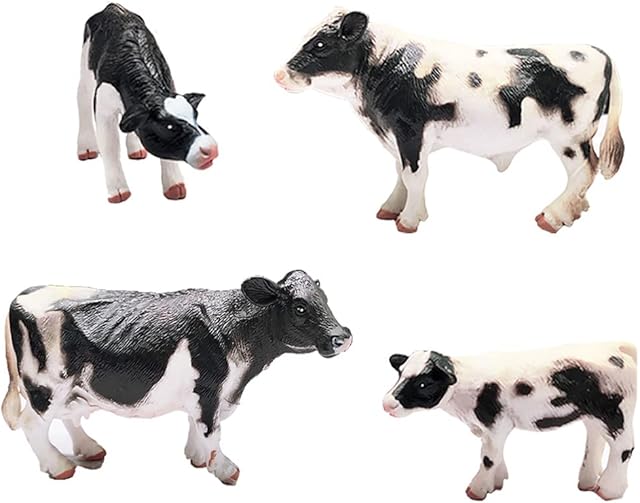 The BLAPNK 4 Pcs Realistic Farm Cow Animals Model Figure Toy Set, Barn Farm Cow Family Figurines Collection Playset Preschool Science Educational Learn Cognitive Props