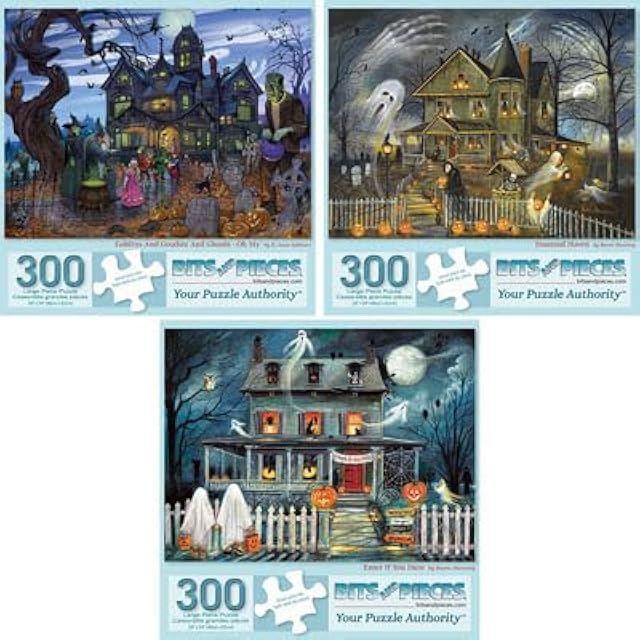 The Bits and Pieces – Value Set of Three – 300 Piece Jigsaw Puzzles for Adults – Large Piece 300 pc Halloween Jigsaws by Artist Ruane Manning – 18? x 24? - Sextoyzone