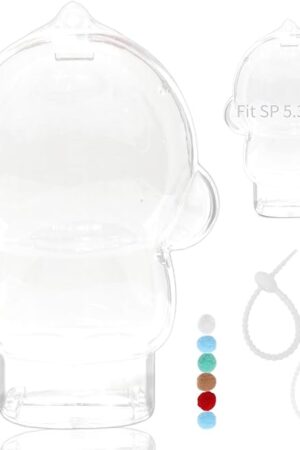 The Protective Display Case for SKULLPANDA Winter Symphony & L’impressionnisme Series Plush – Acrylic Clear Dustproof Cover with 2 Silicone Straps & Decorative Balls, 360° Visibility Showcase Box