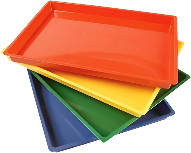 The Constructive Playthings Messy Trays for Paint, Water and Sand Toys, Classroom Supplies, Toddler Toys for Creative Play, Set of 4 Trays, Ages 3 Years and Older