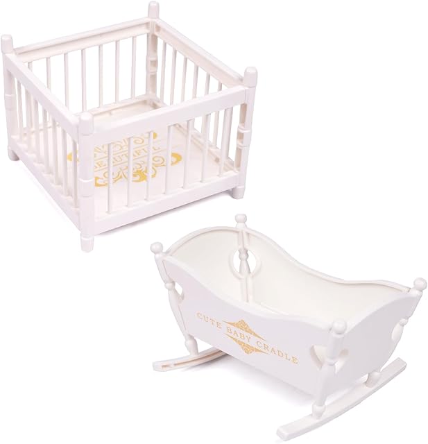 The BABESIDE Baby Doll Accessories for 3 Inch Mini Dollhouse Miniature Babys Doll Playpen and Crib Dollhouse Mini Baby Dolls Bed Micro Mini Dollhouse Playpen, Assembly Required