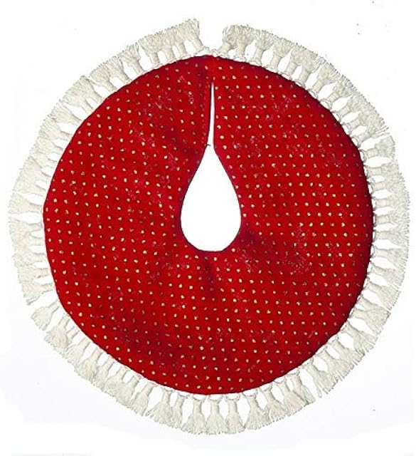 The Melody Jane Dollhouse Red Gold Spot Christmas Tree Skirt Tasseled Decoration Accessory