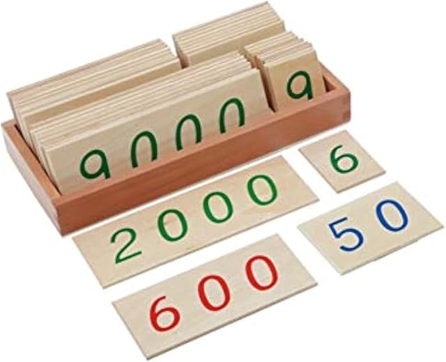 The Adena Montessori Materials-Small Wooden Number Cards with Box (1-9000)