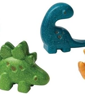 The PlanToys 4 Dinosaur Dino Animal Playset (6126) | Sustainably Made from Rubberwood and Non-Toxic Paints and Dyes | Eco-Friendly PlanWood