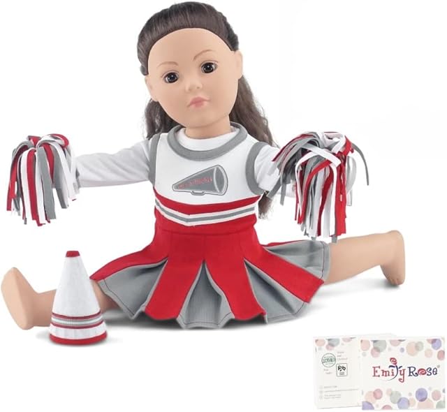 The Emily Rose 18 Inch Doll Clothes 5-PC Cheer Cheerleader Uniform Outfit Gift Set - Includes Dress, T-Shirt Tee and Cheerleading Accessories | Doll NOT Included | USA Business