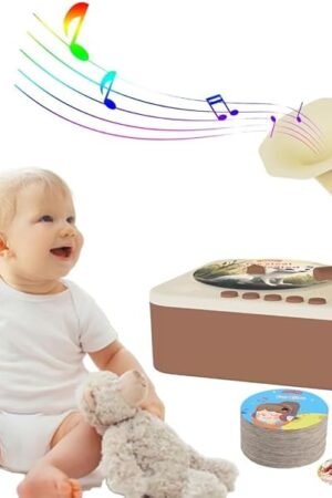 The Retysaz Kids Phonograph with 96 Cards, Story Music Player for Kids 3-12 Musical Sensory Toy for boy Girl,Toddler Pre-Kindergarten Toy Early Childhood Education Birthday(Brown)