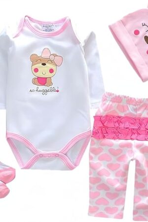 The Reborn Baby Dolls Clothes Accessories Pink Outfit for 17-23 Inch Reborn Newborn Baby Girl Boy Clothing Set ?Super Cute Bear 4pcs Set 】
