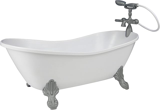 The Sophia's Classic White Clawfoot Bathtub with Handheld Shower Head and Faucet Furniture Set for 18" Dolls, White/Silver