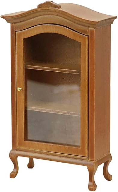 The Dollhouse Furniture Display Shelf 1:12 Scale Miniature Bookshelf Cabinet Decoration Classic Wooden Storage for Mini Artificial House Accessories (Brown)