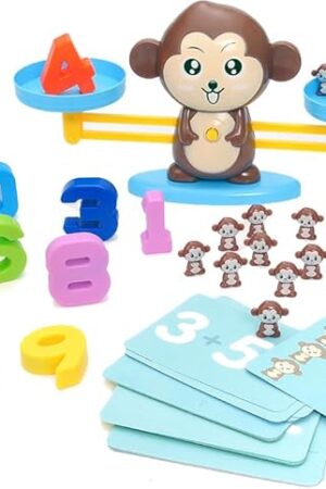 The PowerTRC Balancing Monkey Number Counting Math Game for Toddlers, STEM Learning Game for Kids, Fun Educational Gifts Toys for Boys Girls Ages 3 4 5 6 7+ (64 Pieces) Montessori Toy