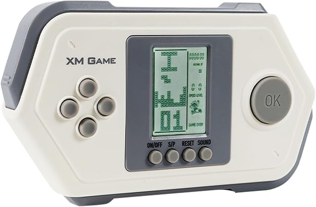 The Retro Block Game Console Cool Shape 26 Brick Games Silicone Button Powered by 2*AAA Batteries Speed/Difficulty Can Be Adjusted Handheld Game Toy Children/Teens/Birthday (White)