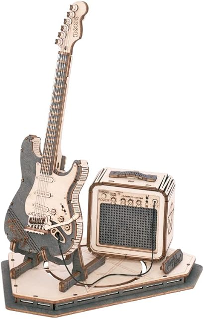 The ROKR Wooden 3D Puzzles for Adults Guitar, Musical Instrument Model Kit 3D Puzzles for Teens and Kids to Build, Desk Decor/DIY Hobbies/Gifts for Family and Friends (Electric Guitar)