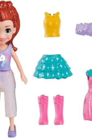 The Polly Pocket Lilac Shimmer & Shine Fashion Pack Playset Includes a doll, additional garments and accessories for girls ages 4 and up