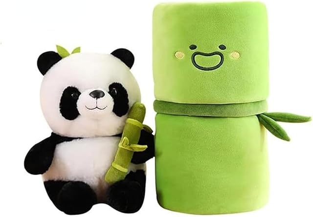 The 12" Cute Panda Stuffed Animals Plush Pillow Toys with Bamboo, Plushies Doll Gifts for Kids Girls Boys Birthday Valentine
