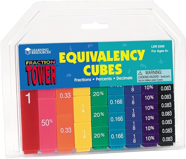 The Learning Resources Fraction Tower Equivalency Cubes - 51 Pieces, Ages 6+ Math Learning Toys for Kids, Math Classroom and Homeschool Accessories, Fractions Learning for Kids,Back to School Supplies