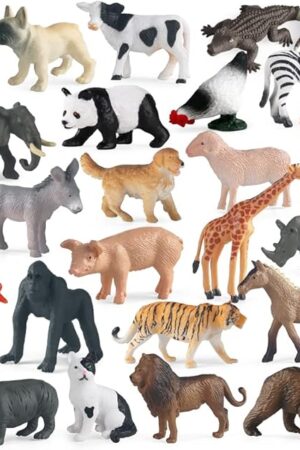 The RCOMG 24 PCS Small Animal Toy Set: Realistic Farm & Forest Animal Figurines - Perfect Cake Topper, Party Favors for Kids & Toddlers