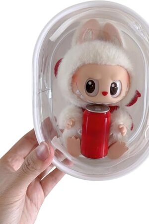 The Protective Case for Labubu with Keychain,Carrying bag Compatible with 15cm Plush dolls,Clear Travel Storage Box & Display Cover for Collectible Figures .(15CM-A)
