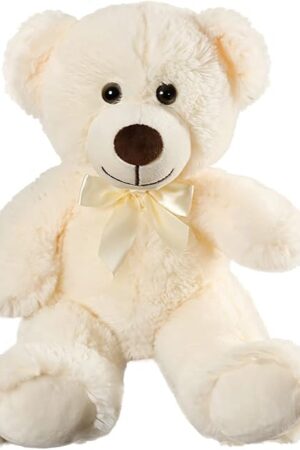 The Plush Teddy Bear Cute Stuffed Animal Bear with Bow Plush Toys 13.8 Inches (Cream)
