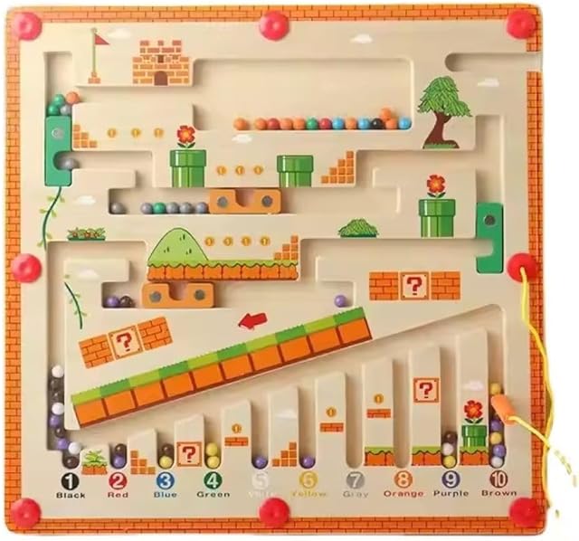 The WUDLY Wooden Magnetic Maze Board for Kids Ages 3-5 - Magnet Maze with Magnetic Ball Sorting - Educational Toy for Fine Motor Skills and Problem Solving - Durable and Safe Design