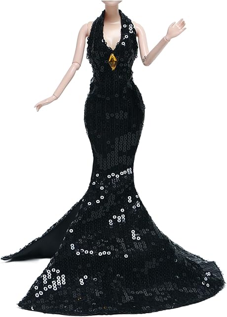 The Gorgeous Handmade Doll Dress, Evening Gown with Sequin Fashion Show, Wedding Party Outfits for 11.5 inch Doll Accessories (Black)