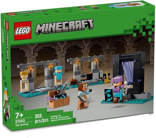 The LEGO Minecraft The Armory Building Set, Includes Popular Minecraft Figures Alex and Armorsmith, Action Toy for Gamers and Kids, Gift for Boys and Girls 7 Years Old and Up, 21252