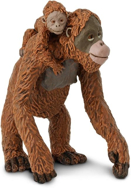The Safari Ltd. Orangutan with Baby Figurine - Lifelike 2.5" Hand-Painted Wildlife Figure - Educational Toy for Boys, Girls & Kids Ages 3+