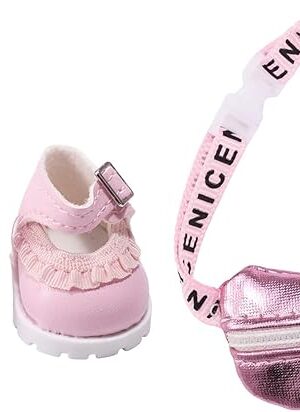 The Pink Shoes & Waist Bag for Dolls, PU Leather Shoes Cloth Bag Cute Fashion Toy Costume Accessories for 5.9in & 6.7in Doll Decoration and Display
