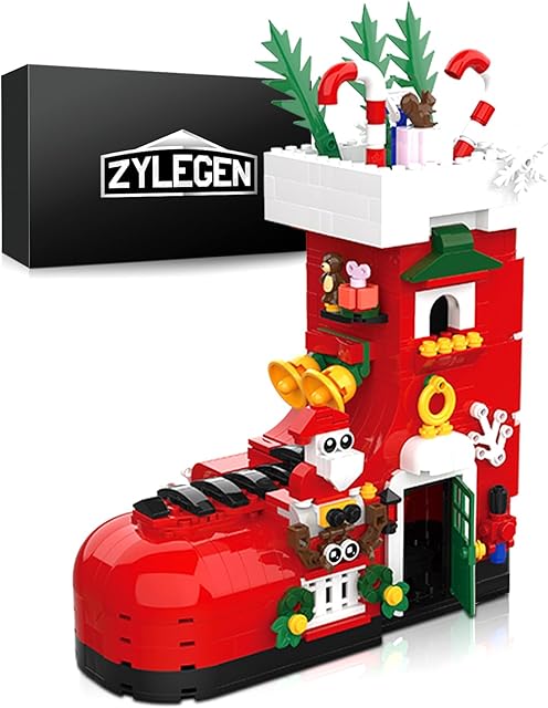 The ZYLEGEN Christmas Building Blocks Kit,Christmas Santa's Sock Building Kit, Building Blocks Model Set Xmas Toys for Kids and Adults,Xmas Gifts for Boys Girls(779+Pcs),Red