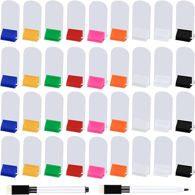 The Meetory 112 Pcs Blank Game Board Markers and Game Card Stands with Black Marker Pens, 65 Plastic Token Cards with 45 Multi-Color Card Stands for DIY Board Game Party Favor