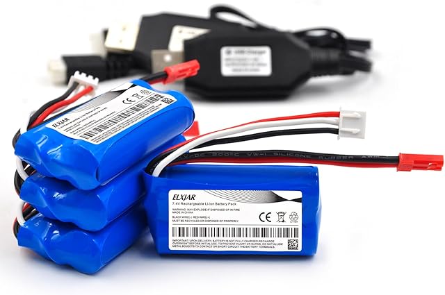 The (4-Pack) 7.4V 700mAh Li-ion Battery Replacement for HBX 18859E 18858 18856 Syma F1 RC Car Drone with JST Plug and USB Charging Cable