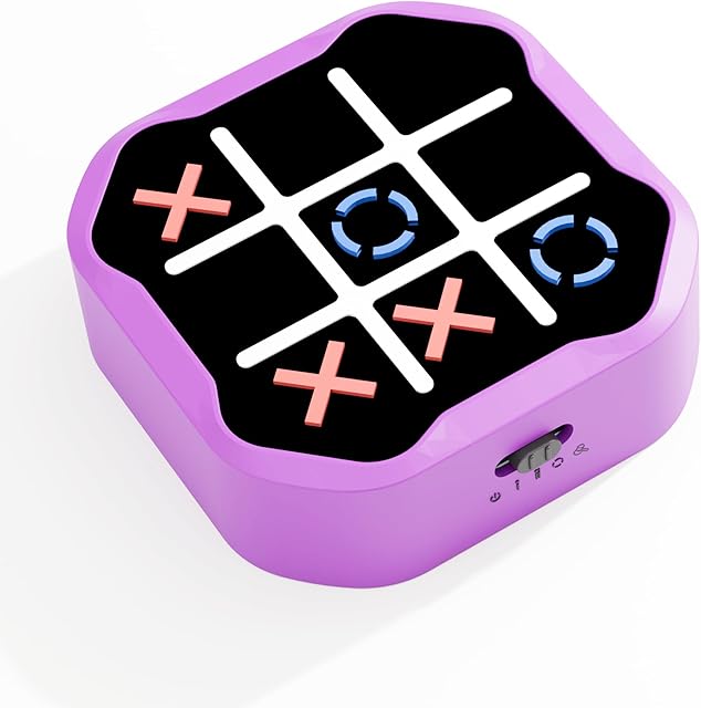 The Handheld Game for Kids, 3-in-1 Electronic Tic Tac Toe Toy with Memory Challenge & Silent Mode, Fun Gift for Boys and Girls, Purple