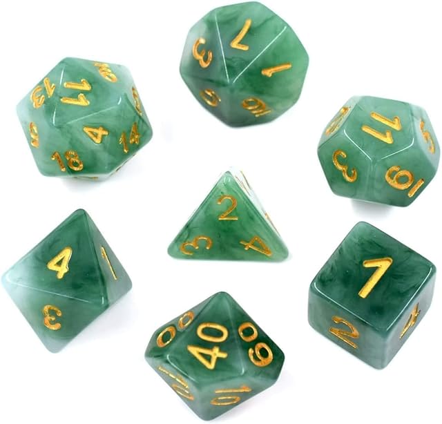 The Polyhedral DND Dice Sets, 7-Die RPG Resin Green Dice Set for D&D Role Playing Games and Tabletop Game