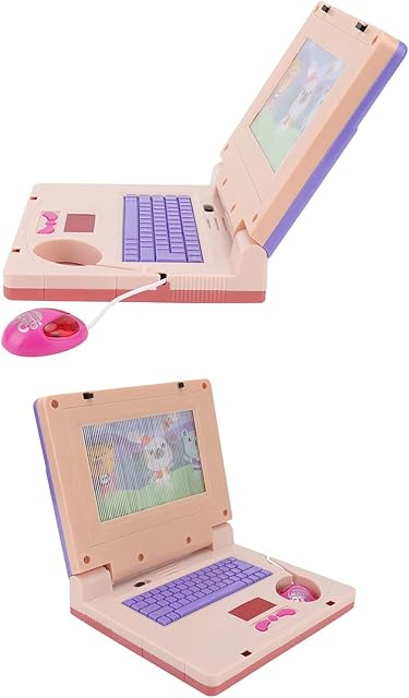 The Kids Learning Laptop, Electronic Educational Learning Computer Simulation Music for Early Learning Pink Non Retractable Mouse