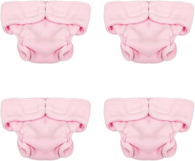 The 4 Pieces Baby Doll Diapers Doll for 5-7 Inch Dolls New Born Baby Reusable Doll Diapers Doll Accessories(Pink)