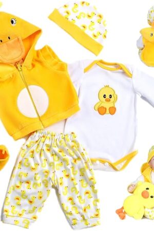 The Reborn Baby Dolls Clothes 22 inch Outfit Accessories Yellow Duck 5pcs Set for 20-22 Inch Reborn Doll Newborn Girl&Boy