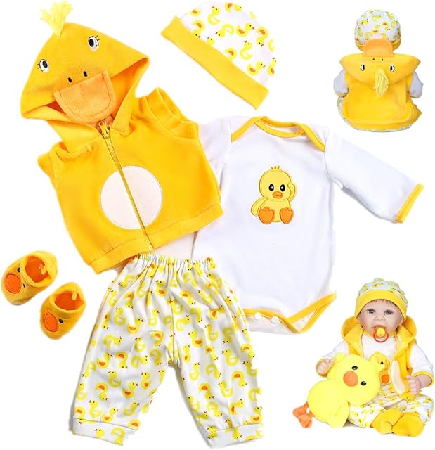 The Reborn Baby Dolls Clothes 22 inch Outfit Accessories Yellow Duck 5pcs Set for 20-22 Inch Reborn Doll Newborn Girl&Boy