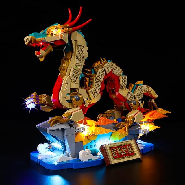 The Kyglaring Led Light Set for Lego Spring Festival Auspicious Dragon 2024 Building Blocks, Chinese New Year Dragon Lighting Kit Compatible with Lego 80112 - No Lego Dragon Model(Classic Version)