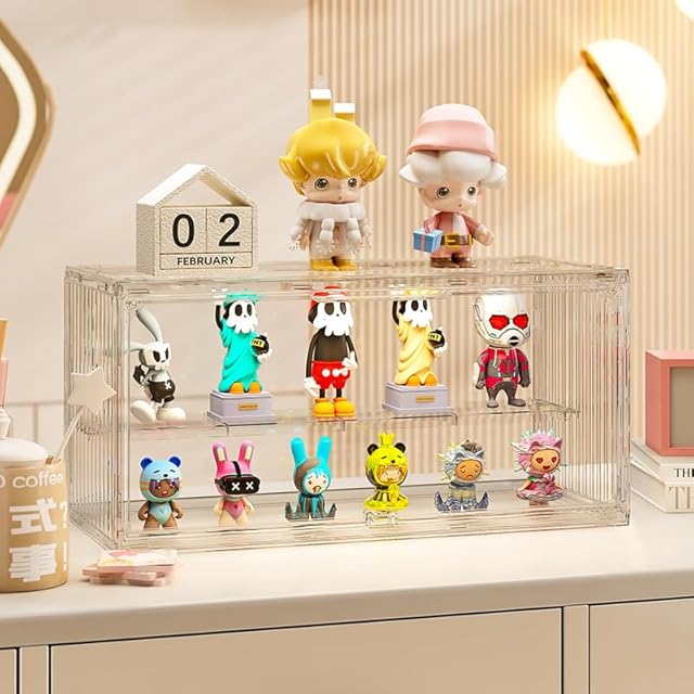 The Acrylic Display Case for Collectibles ,2 Layer Adjustable Figure Display Case with Magnetic Door ,Clear Stackable Display Box for Collectibles,Toy, Figures Showcase