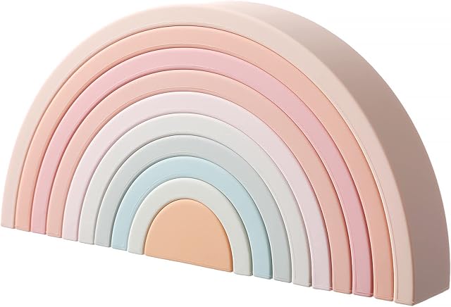 The MCGMITT Rainbow Stacking Toy, Silicone Rainbow Stacker for Toddlers, Montessori Nesting Blocks, Building Creative Color Shape Matching Toy Set, 10 Layers