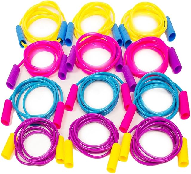 The Boley Kids Jump Rope Set - 12 Pack, 7ft Durable Skipping Ropes with Non-Slip Handles for Boys & Girls, Fun Outdoor Activity, Assorted Vibrant Colors, Child-Safe Exercise Equipment