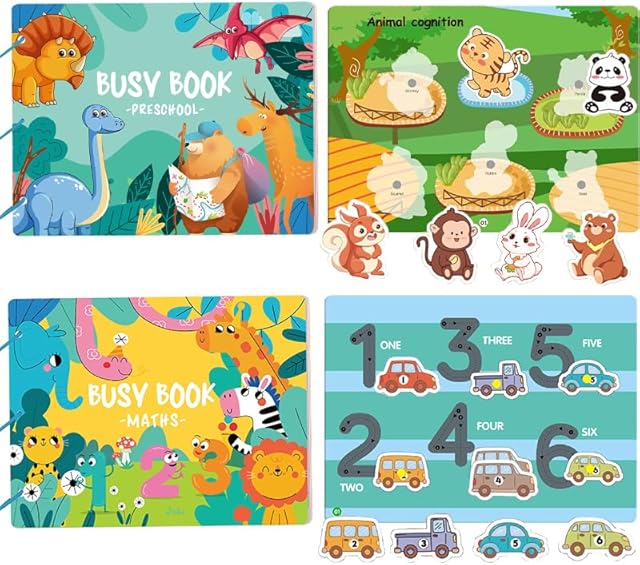 The Montessori Busy Book for Toddlers,Educational Activity Book for Early Learning, Fine Motor Skills & Sensory Play - Durable Preschool Learning Toy, Birthday Gift for Boys & Girls Ages 3+(2 Books)