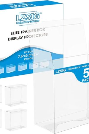 The PET Elite Trainer Box Protector Case (5-Pack) - 0.50mm Clear Display Box with Auto-Lock Base for PKMN ETB Storage & Display, 5s Setup, No Tool Needed
