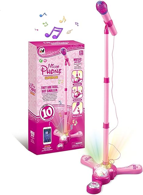The Kids Microphone with Stand,Karaoke Machine with Mic Stand,Flashing Stage Lights with Kids,Singing Toys for Girls,A Great Gift for Children