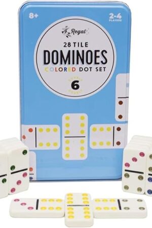 The Regal Games Double 6 Dominoes Set for Adults & Kids - Classic Domino Game with 28 Tiles Colored Dots - 2 or 4 Player Games & Ideal for Family Fun Game Night and Travel (Ages 8+)