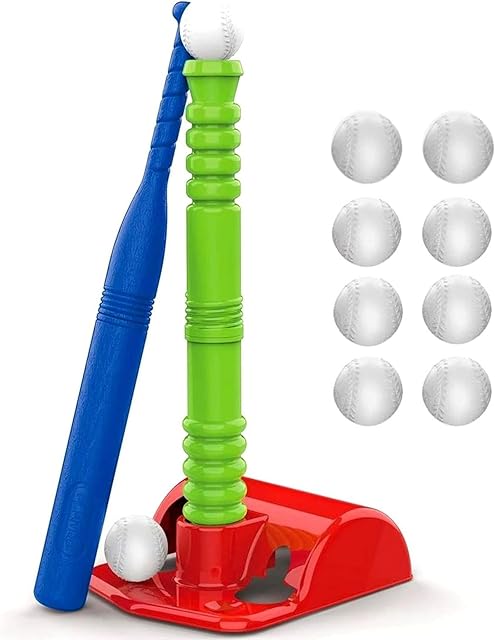 The Play22 T Ball Set for Toddlers - Tball Set for Kids 3-5, 8 Large Balls, 23" Batting Tee - Kids Baseball Bat Tee - Wiffle Ball, Toddler Outdoor Toys Play Equipment, Gifts for 4 Year Old Boys and Girls