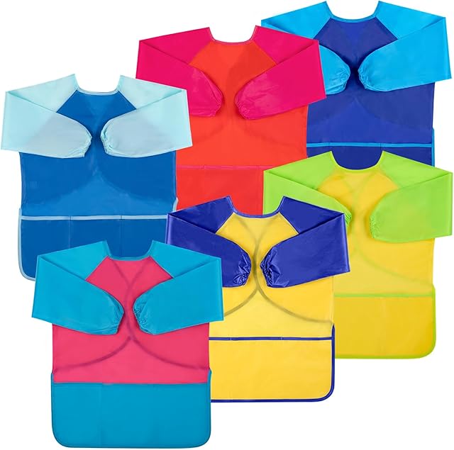 The Kids Art Smocks Water-Resistant Toddler Paint Smocks Kids Painting Aprons with 3 Pockets for Age 3-7 Years