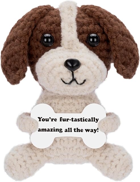 The Inspirational Gift - Positive Crochet Dog Animals with Affirmation Card Handmade Crochet Beagle Plush Doll for Women Dog Lovers Gifts (Beagle)