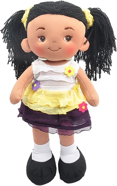 The Linzy Plush 16" Yellow Aissa Rag Doll for Girls, Soft Plush Rag Doll, Sleeping Cuddle Buddy for Toddlers, Infants and Babies, Muñecas de trapo para niña, First Doll for Kids, Safe for All Ages