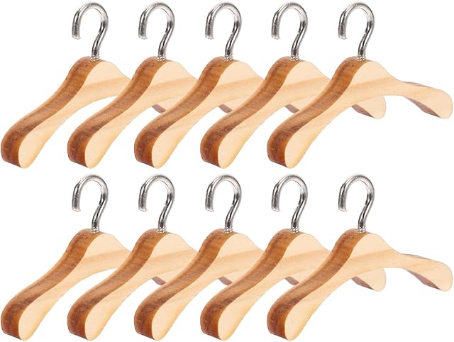 The Doll Clothes Hanger Doll House Hangers 10pcs Wooden Child Clothes Stand, Mini Dress Outfit Holders Dollhouse Wardrobe Accessories (4.5cm)