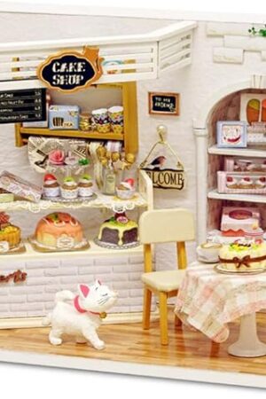 The piberagi DIY Miniature Dollhouse Kit with Furniture, 1:24 Scale Creative Room Mini Wooden Doll House Accessories Plus Dust Proof for Kids Teens Adults(Cake Diary)